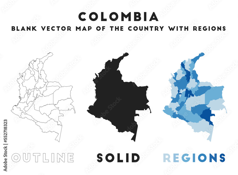 Colombia map. Borders of Colombia for your infographic. Vector country shape. Vector illustration.