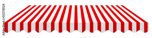 Striped red awning. 3D realistic vector illustration isolated on white