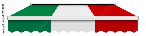 Striped awning in italy flag colors. 3D realistic vector illustration isolated on white