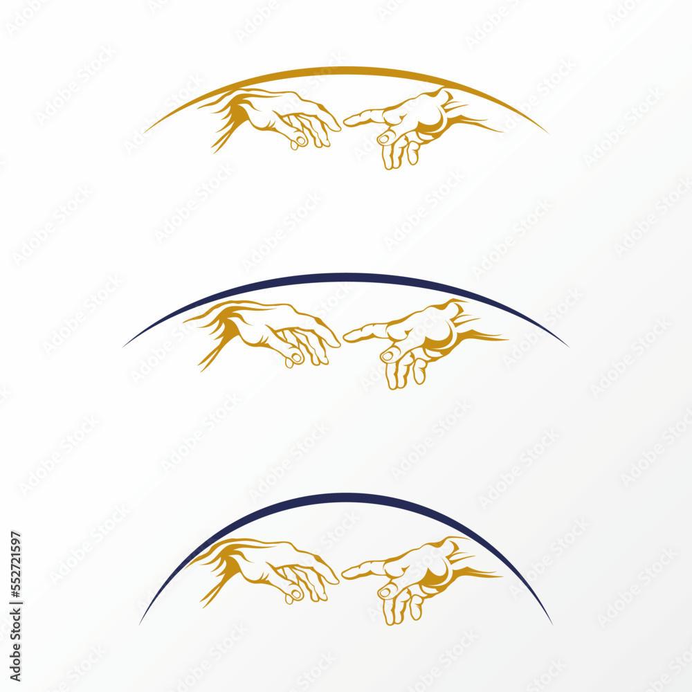 Logo design graphic concept creative abstract premium free vector stock simple and unique dual hands of God and Adam by Michelangelo under line globe. Related to art and religion - obrazy, fototapety, plakaty 