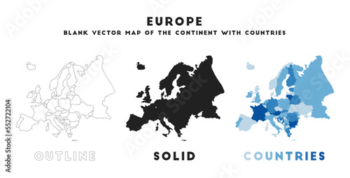Europe map. Borders of Europe for your infographic. Vector continent shape. Vector illustration.