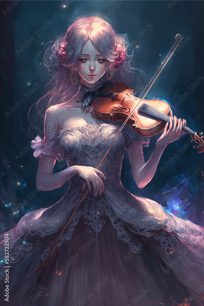 gorgeous anime woman playing the violin