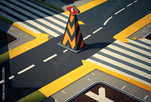 Directional arrows on asphalt. Generative AI