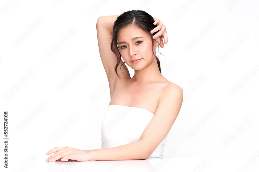 Beautiful young asian woman with clean fresh skin on white background, Face care, Facial treatment, Cosmetology, beauty and spa, Asian women portrait. Beautiful young asian woman with clean fresh skin on white background, Face care, Facial treatment, Cosmetology, beauty and spa, Asian women portrait.
