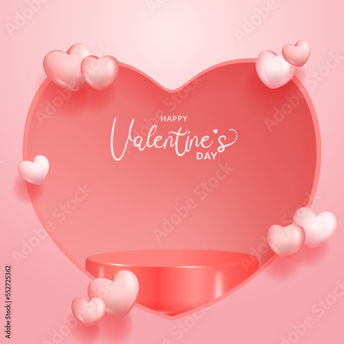 valentine room hearth shape window with cylinder pedestal stage product display with pastel pink background