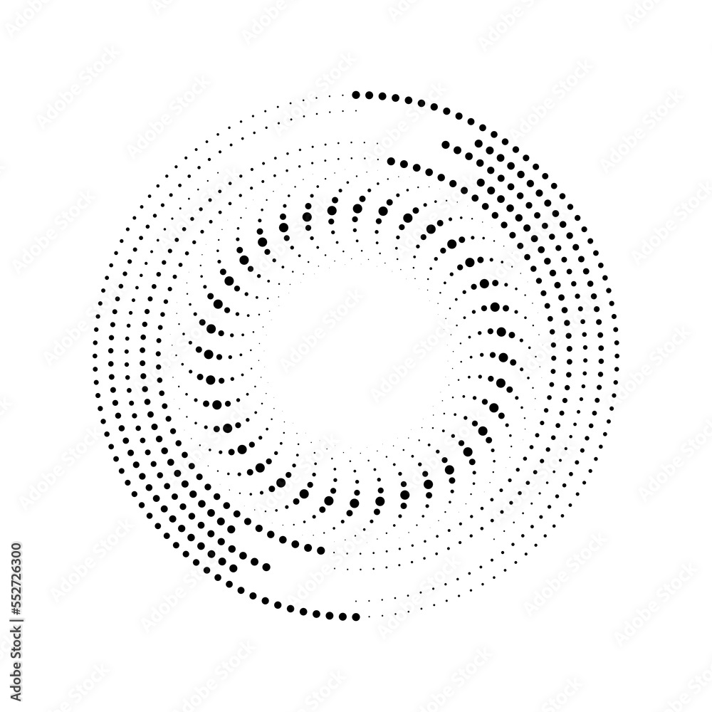 Black curvy dotted lines in circle form. Halftone dotted lines. Vector illustration. Trendy design element for border frame, round logo, tattoo, sign, symbol, web pages, prints, template, pattern Black curvy dotted lines in circle form. Halftone dotted lines. Vector illustration. Trendy design element for border frame, round logo, tattoo, sign, symbol, web pages, prints, template, pattern