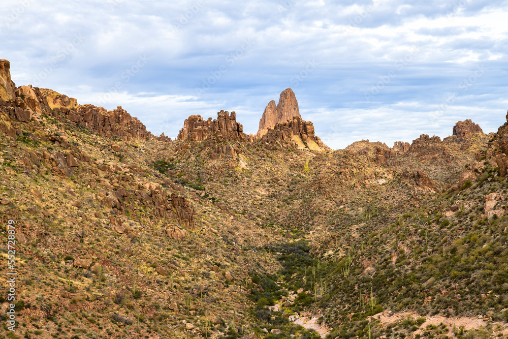 Photograph of Weavers Needle in the Superstition Mountains in Arizona.