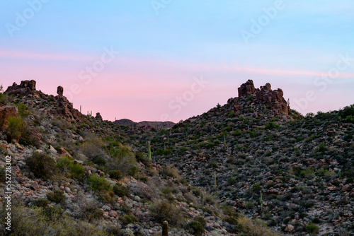 Photograph of rock formations in the Superstition Mountains in Arizona.