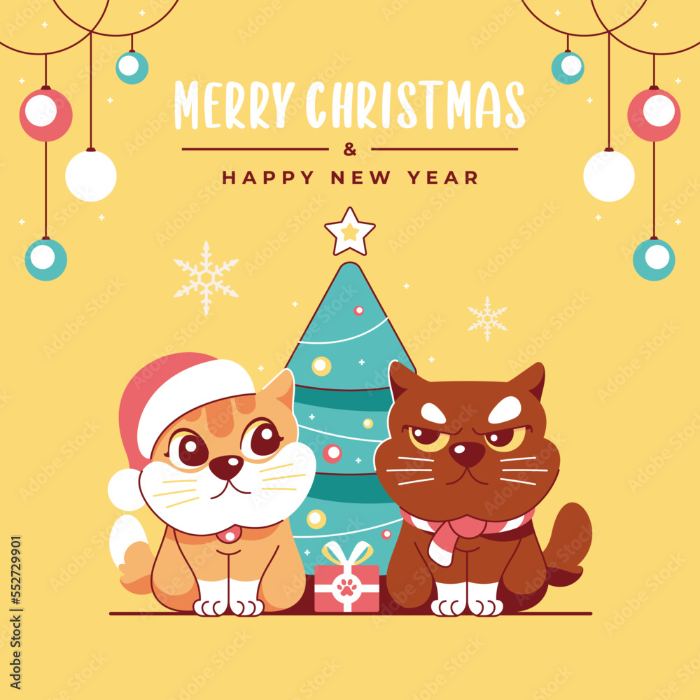 christmas background with cute cat character design
