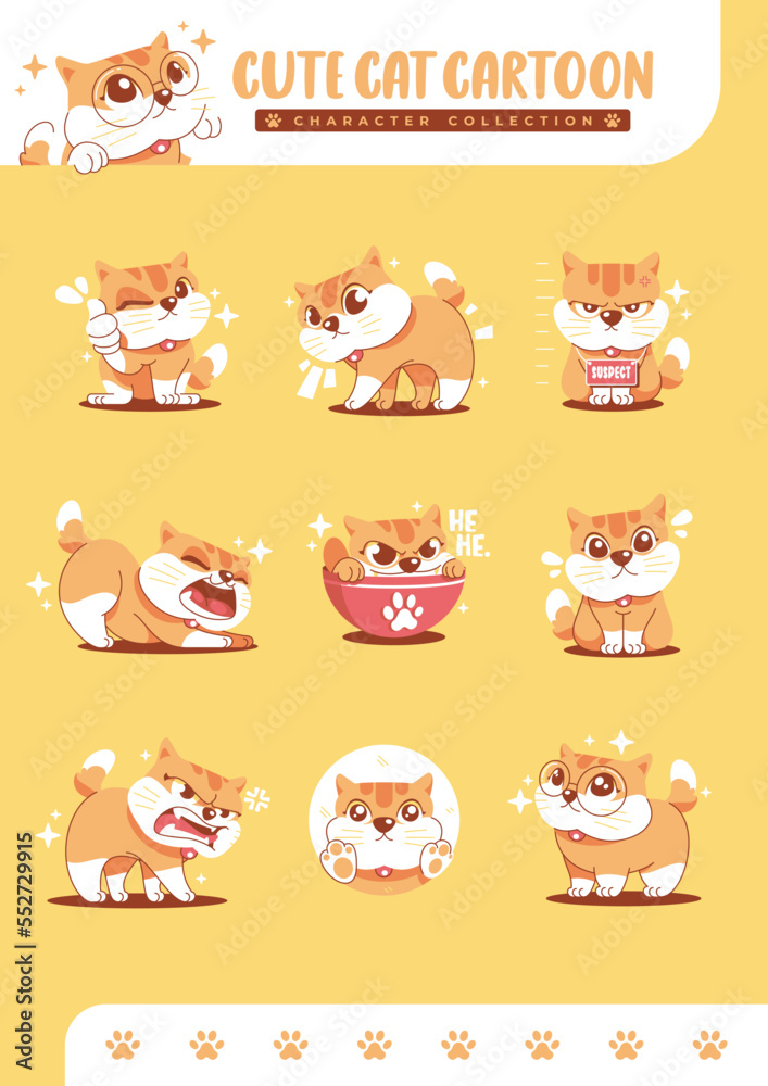cute orange cat cartoon character sticker collection cute orange cat cartoon character sticker collection
