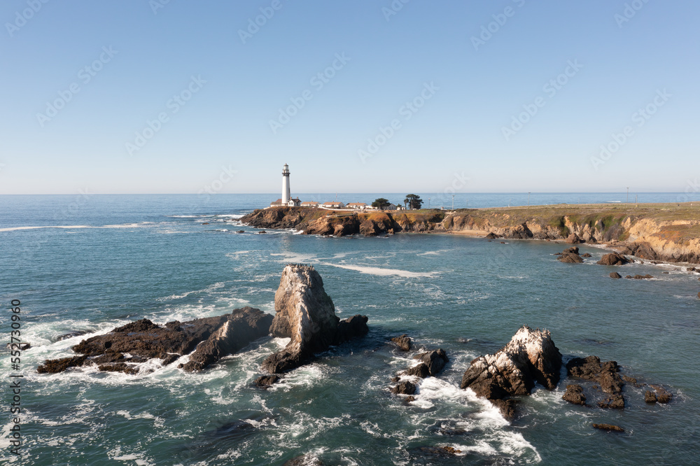 Aerial view of the Pigeon Point Lighthouse in California