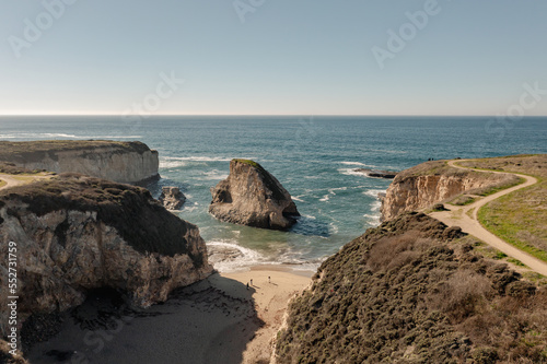 The shark fin rock formation in Davenport, California.  photo