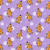 Cute vector pattern with Christmas cookiesand snowflakes on violet backgroud. Beautiful background for your Christmas design.