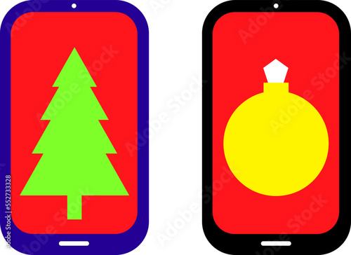 Smartphone with christmas tree and ball