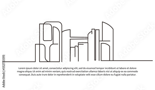 Continuous line design of future building architecture. Technology development design. Future city concept. Decorative elements drawn on a white background.