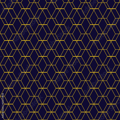 Abstract shape idae geometric pattern striped gold on blue background fabric photo