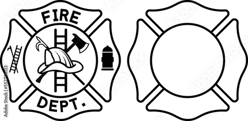 Maltese firefighter cross complete and empty vector graphic. Editable stroke.