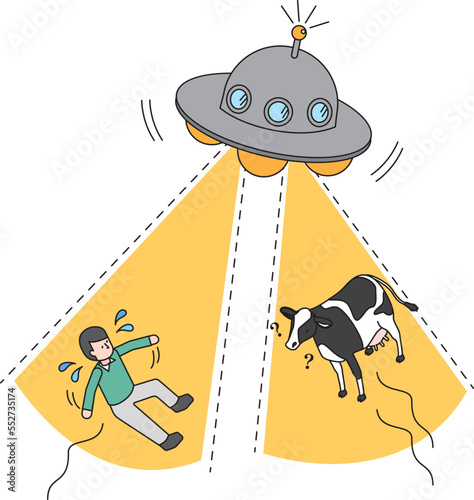 UFOに誘拐される男性と牛のアイソメイラスト Stock Vector | Adobe 