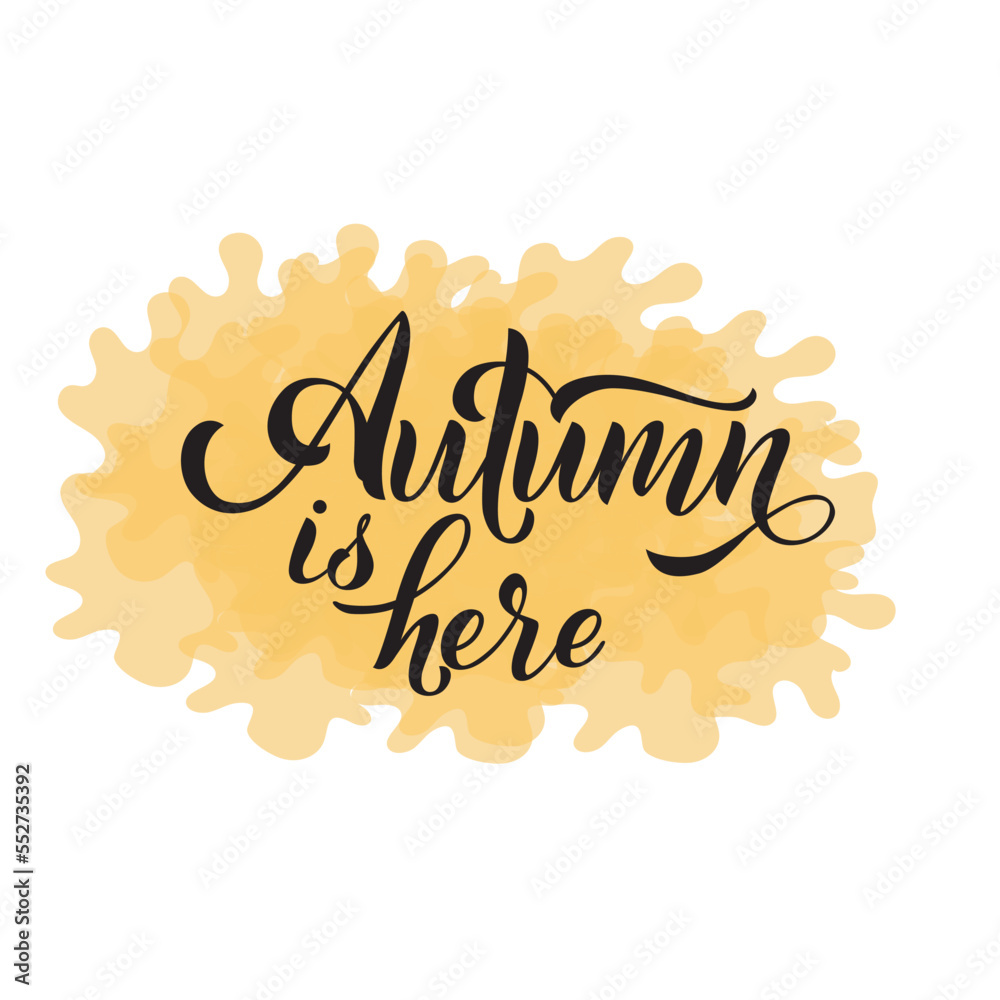 Calligraphic text of love autumn. Hello autumn lettering. Handwritten typography. 