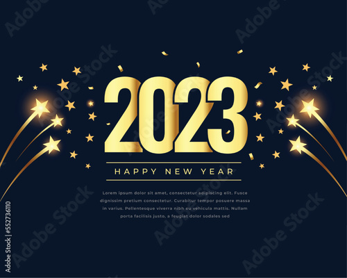 happy new year eve celebration background with golden 2023 text effect