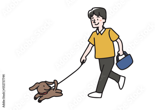 犬の散歩をしている男性（カラー）