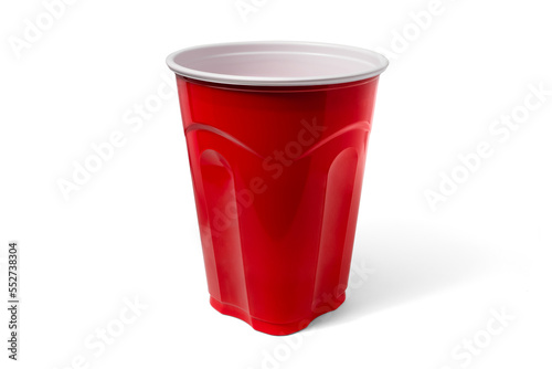 New red plastic cup on white background with Shadow Modern 2022