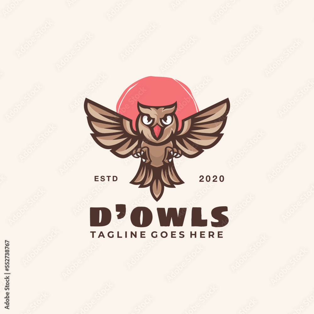 Fototapeta premium Mascot Cartoon Character Owl Logo Design Vector Illustration Template Idea