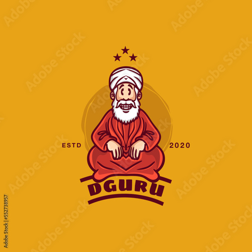 Mascot Cartoon Character Guru Logo Design Vector Illustration Template Idea