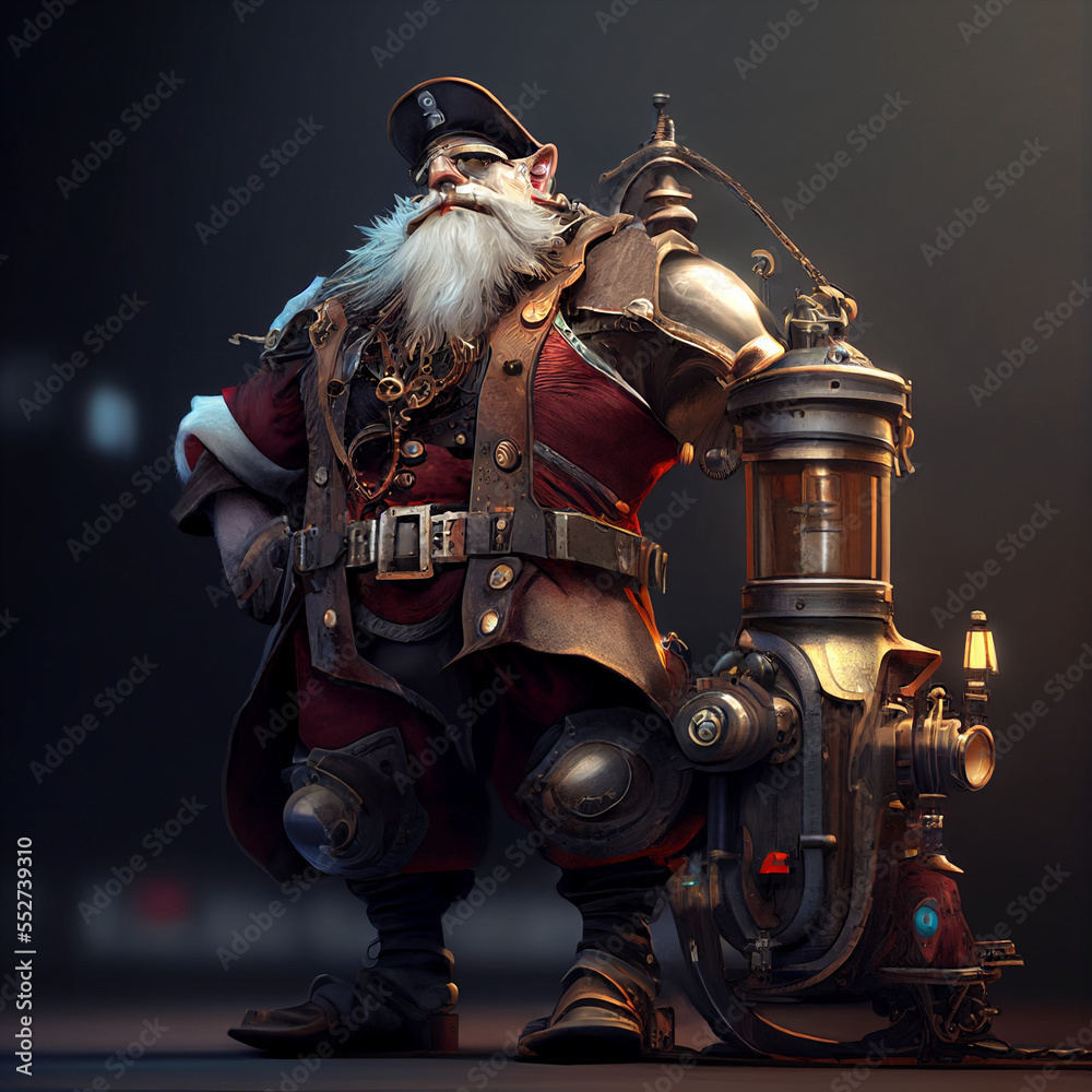 Naklejka premium A steampunk Santa Claus created with generative AI technology