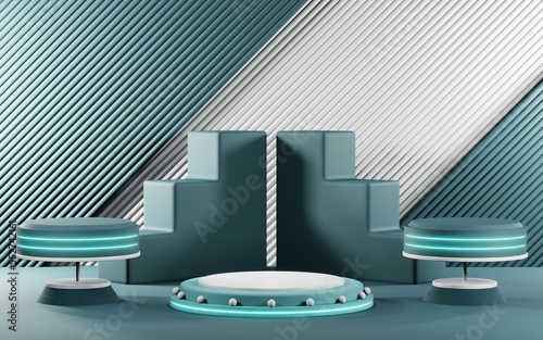 3D render of Podium background in blue tones for displaying cream products. cosmetics © Thares2020