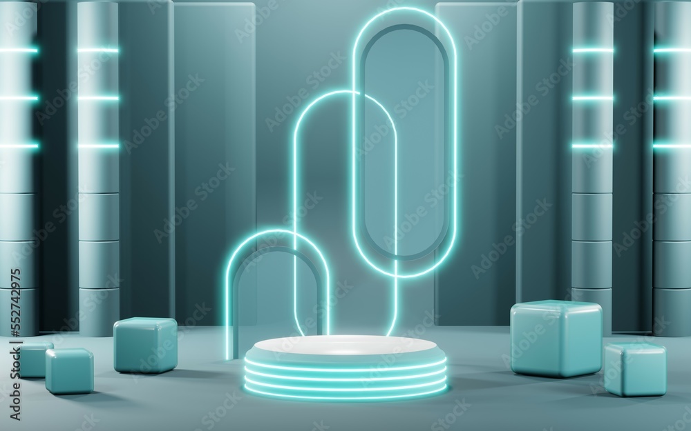 3D render of Podium background in blue tones for displaying cream products. cosmetics 3D render of Podium background in blue tones for displaying cream products. cosmetics