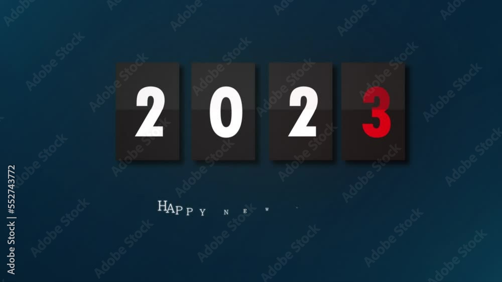 Happy New Year 2023 text & timeline Flip through the 4k animation from 2022 to 2023. 