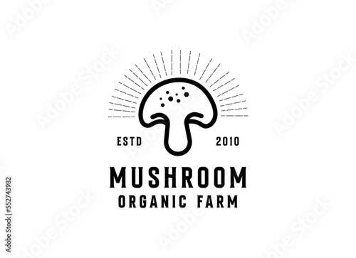 mushroom farm logo vintage vector illustration design, champignon mushroom logo design