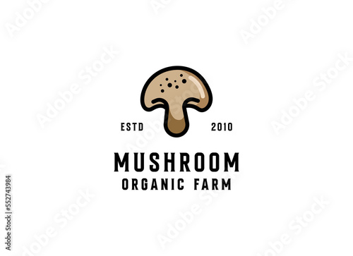 mushroom farm logo vintage vector illustration design, champignon mushroom logo design
