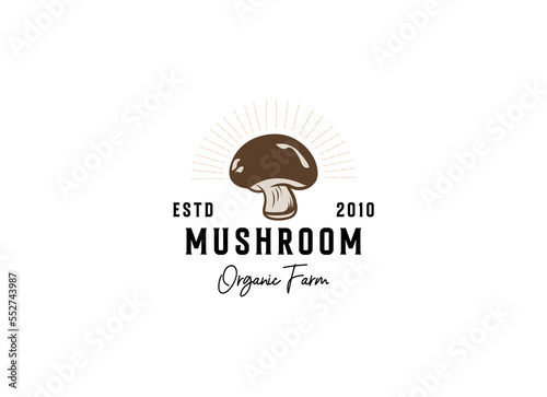 mushroom farm logo vintage vector illustration design, champignon mushroom logo design