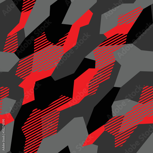 Seamless pattern with camouflage geometric trendy ornament. Racing background for vinyl wrap and decal. Abstract military camo vector texture.
