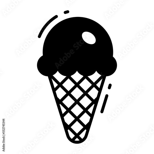 Cone ice cream vector icon, frozen food item