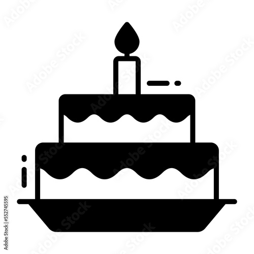 Party cake with candle on it, birthday cake icon