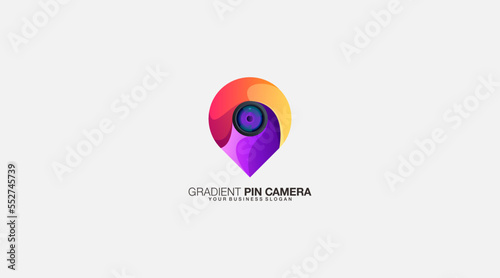 Gradient pin camera logo design vector logo design