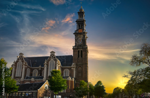 Westerkerk Church, located in the center of Amsterdam, Netherlands.