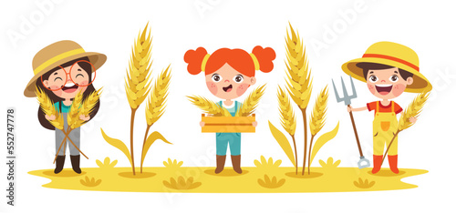 Farm Scene With Cartoon Kids