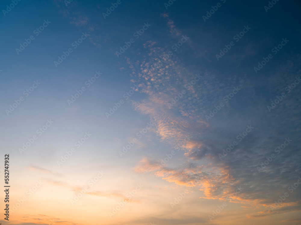 Natural sky background. Dramatic sunset with colorful sky and clouds.