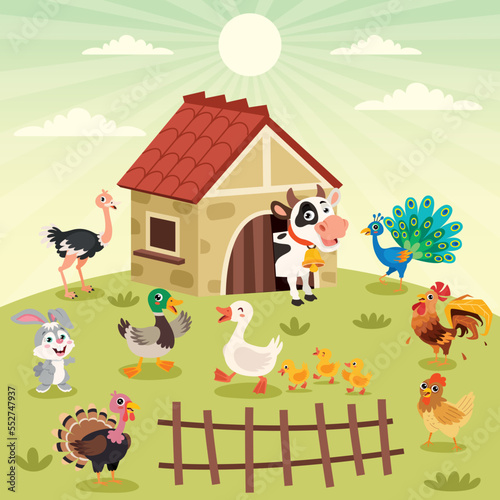 Farm Scene With Cartoon Animals
