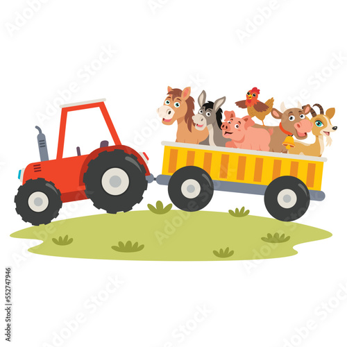 Farm Scene With Cartoon Animals