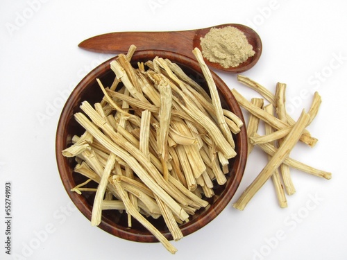 Asparagus racemosus or shatavari roots in a bowl  photo