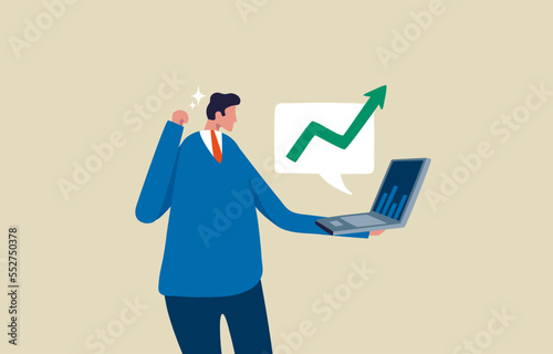 Follow Stock or Business Growth. Company profit. Happy investment successful businessman. Illustration