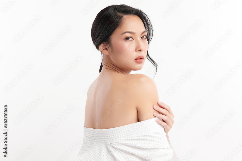 Beautiful young asian woman with clean fresh skin on white background, Face care, Facial treatment, Cosmetology, beauty and spa, Asian women portrait.