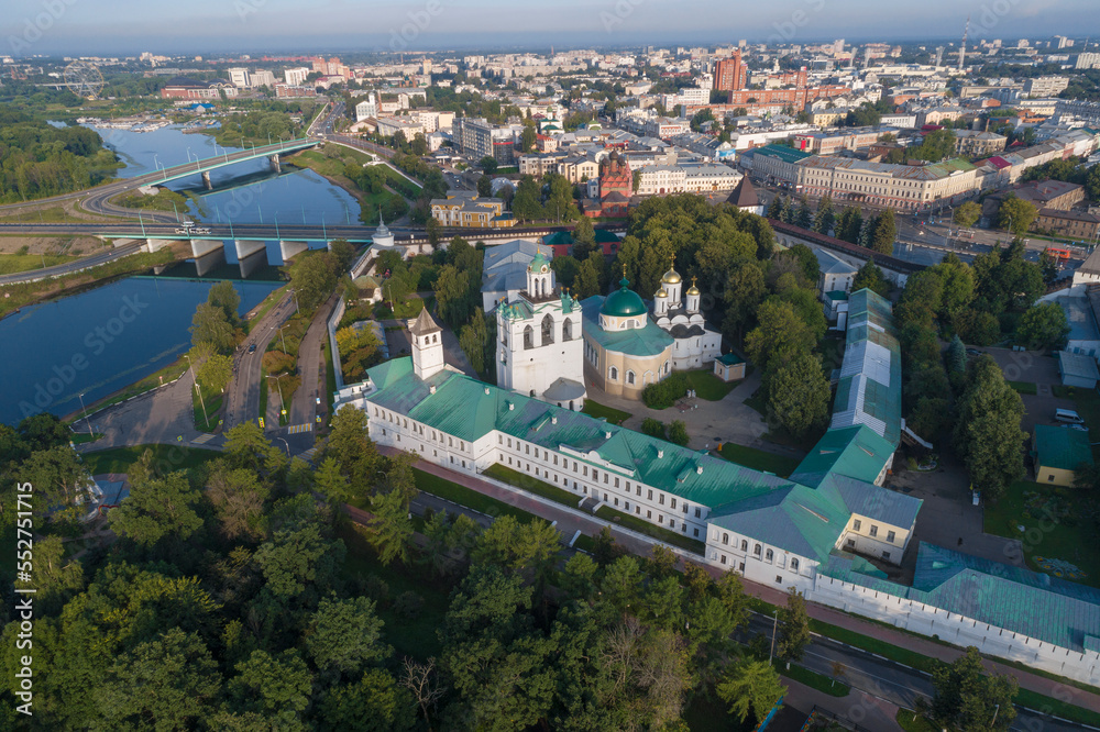 Fototapeta premium View from a height of the ancient Spaso-Preobrazhensky Monastery on a July morning. Golden Ring of Russia, Yaroslavl