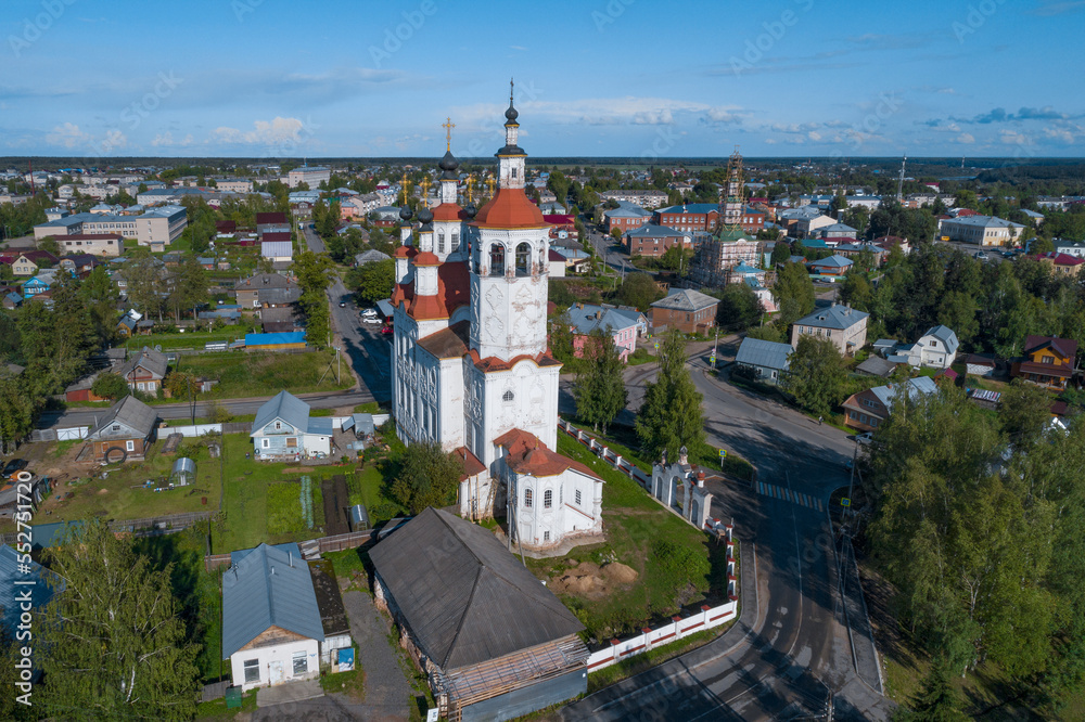 View of the Church of the Entry of the Lord into Jerusalem on a sunny August day (aerial view). Totma, Vologda region. Russia