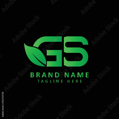 GS letter and leaf icon with green gradient color monogram logo on black background.